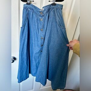 Vintage Classic Blue Button-Front Midi Skirt 100% cotton